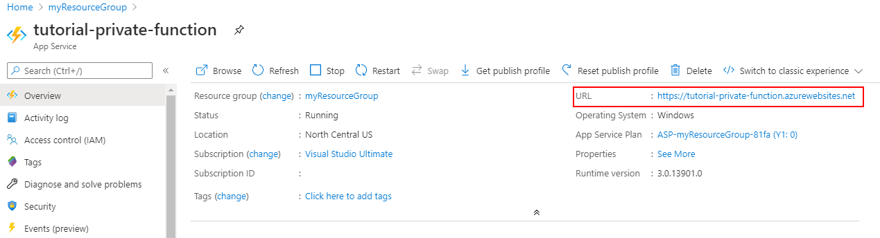 Function App の URL を取得する