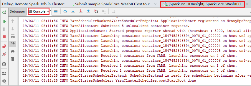 IntelliJ のリモート Spark ジョブのデバッグ (例外なし)。