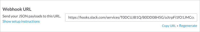 Slack Web Hook を示すスクリーンショット。