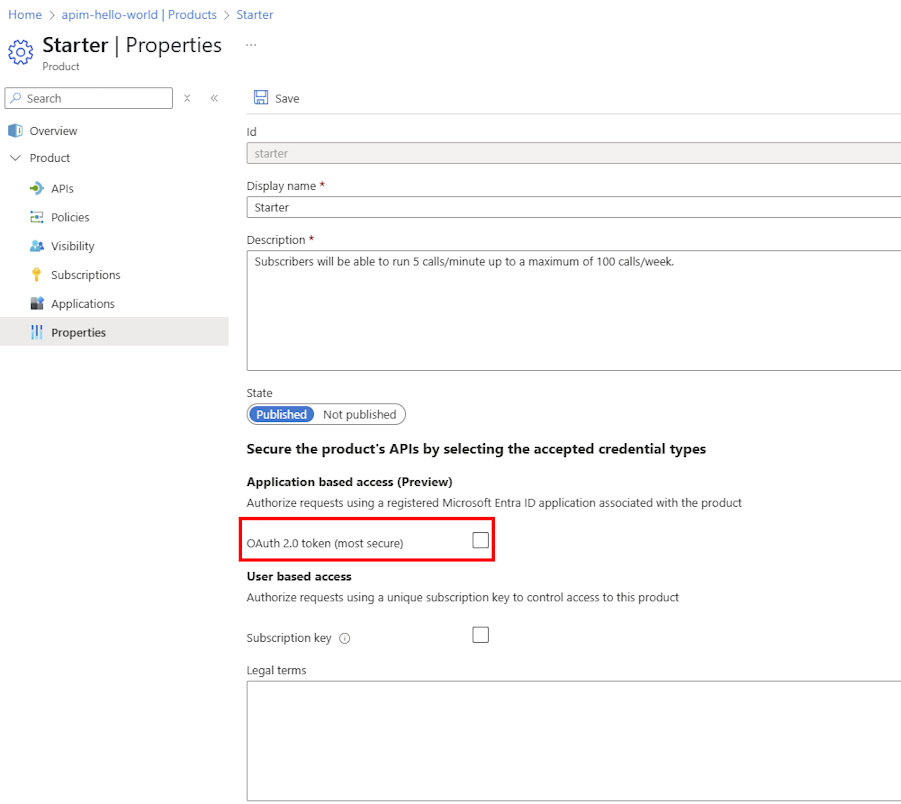 ポータルでアプリケーション ベースのアクセスを有効にするスクリーンショット。