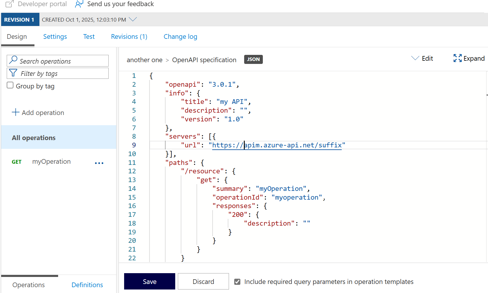 API の swagger を示すスクリーンショット。