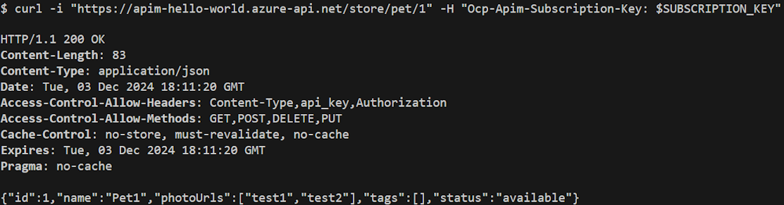 HTTP クライアントを使用して API Management エンドポイントを直接呼び出す方法を示すスクリーンショット。