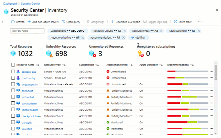 Azure Security Centerの資産インベントリ ページにフィルター 'contains exemption' を追加します