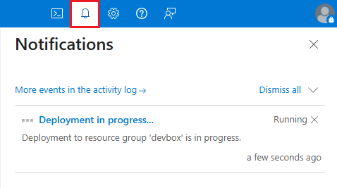 Azure portal の [通知] ウィンドウを示すスクリーンショット。