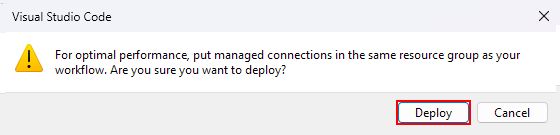 [デプロイ] オプションと [キャンセル] オプションを含む確認メッセージを示すスクリーンショット。