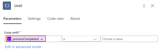 processCompleted 変数の解決済み式を示すスクリーンショット。