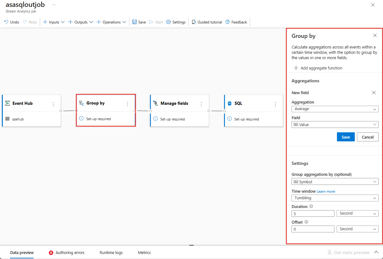 グループ化のオペレーター構成を示すスクリーンショット。