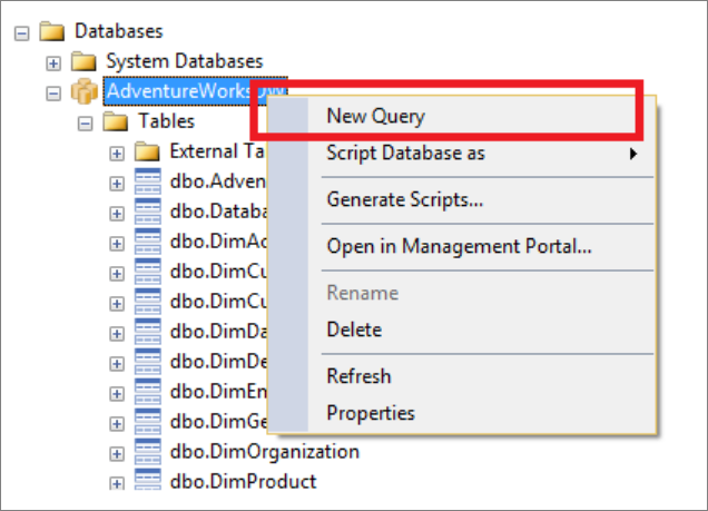 [新しいクエリ] ウィンドウのスクリーンショット。