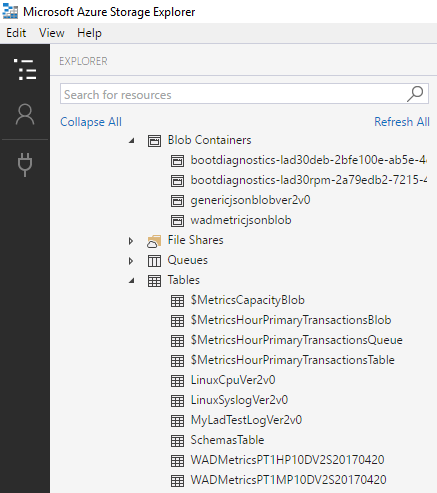 Azure Storage Explorer を示すスクリーンショット。