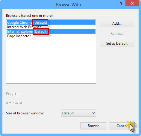 既定のブラウザーとしての Google Chrome と Internet Explorer