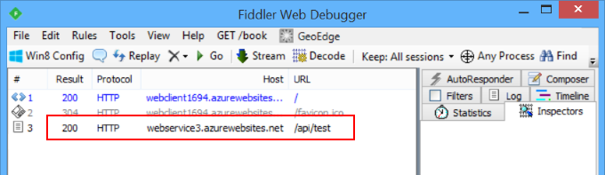 Fiddler Web デバッガーが Web 要求を表示