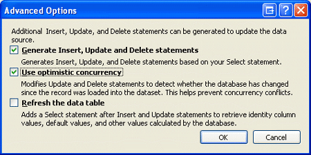 [オプティミスティック コンカレンシーを使用する] チェック ボックスをオンにしてオプティミスティック コンカレンシー制御を有効にする