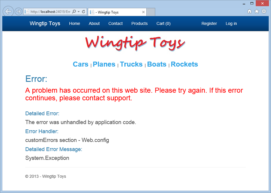 ASP.NET エラー処理 - [エラー] ページ