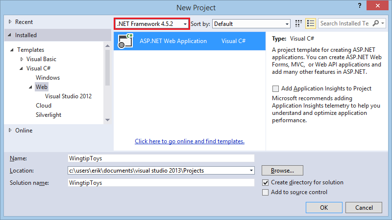 [プロジェクトの作成 - 新しいプロジェクト] ダイアログ