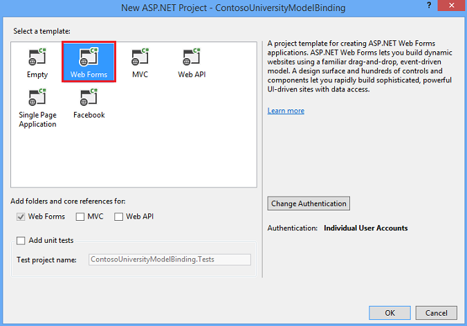Web フォームを選択する