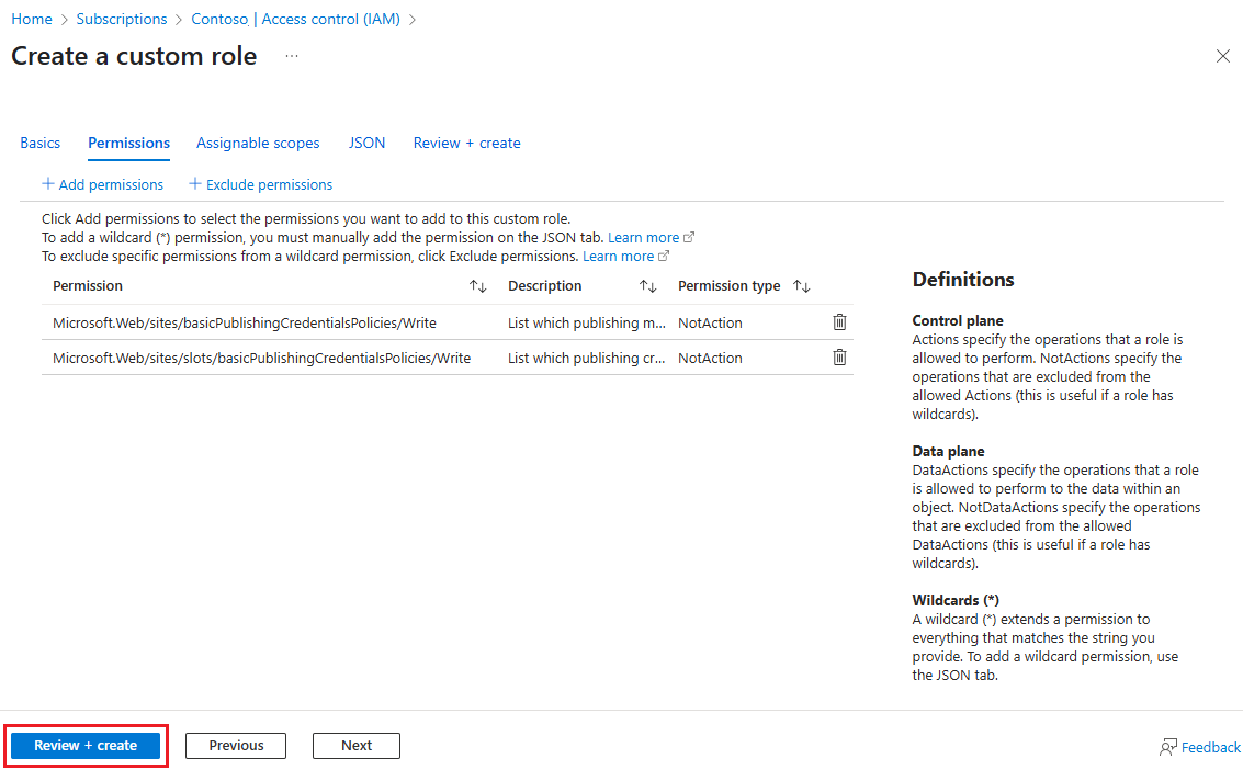 basicPublishingCredentialsPolicies に対する書き込みが除外されたスクリーンショット。