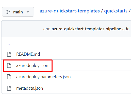 azuredeploy.json ファイルの場所を示すスクリーンショット。