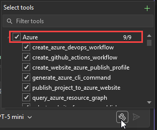 Azure ノードがオンになっている [ツールの選択] ダイアログを示すスクリーンショット。