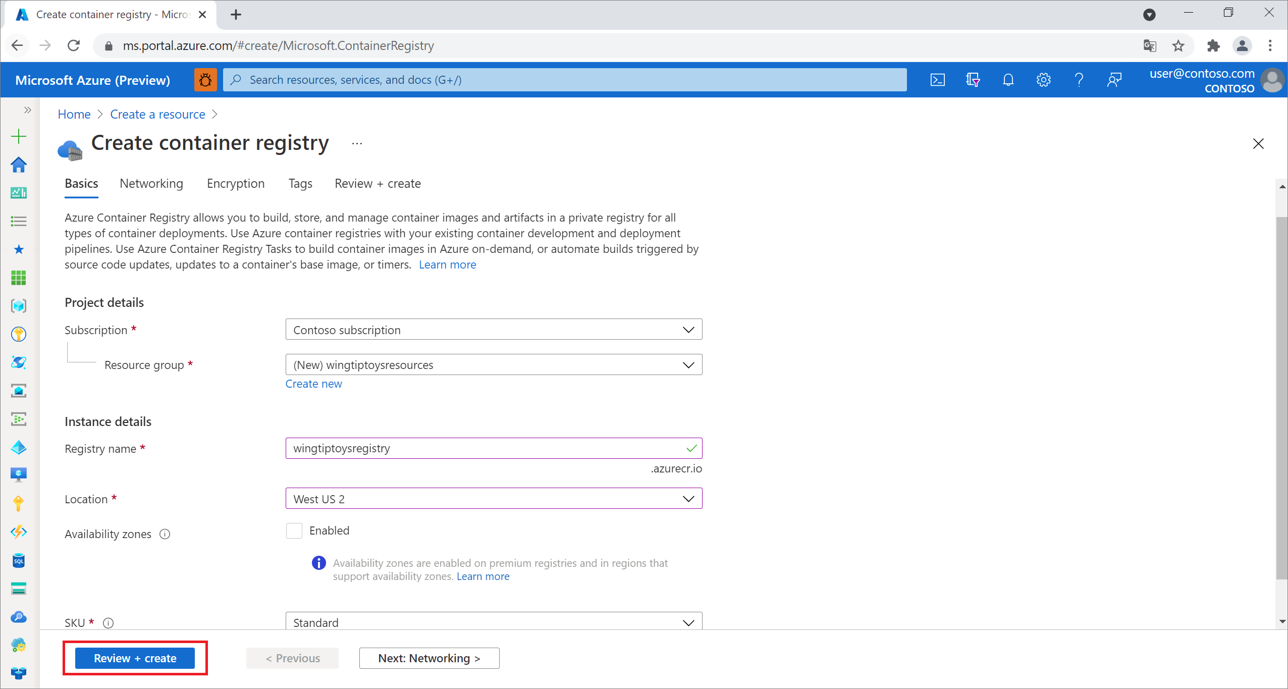 Azure Container Registry 設定を構成する