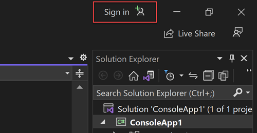 Visual Studio を使用して Azure にサインインするためのボタンを示すスクリーンショット。