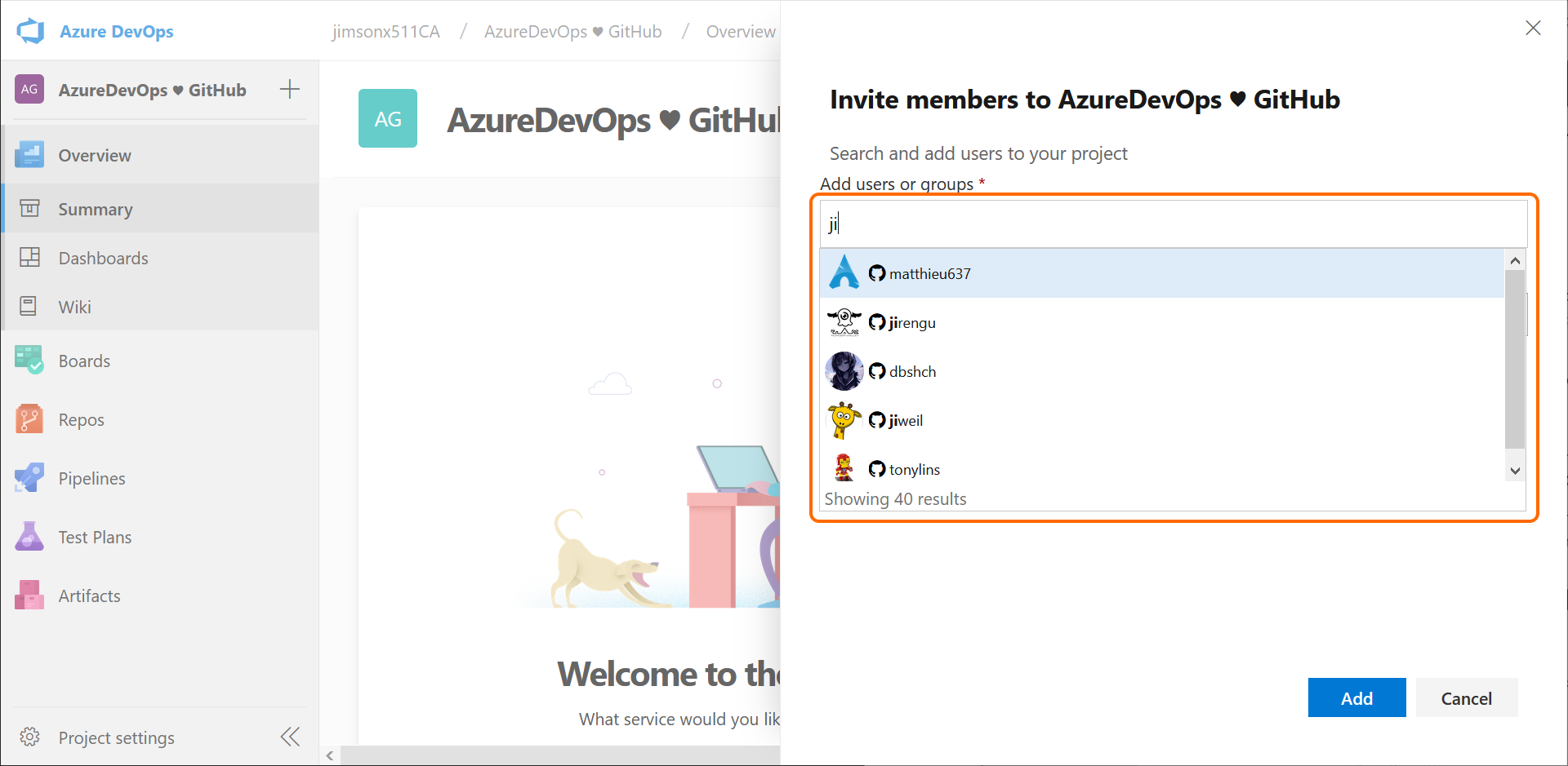 GitHub コラボレーターを Azure DevOps に招待します。