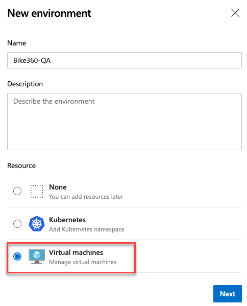 VM のデプロイにおける環境の利用。