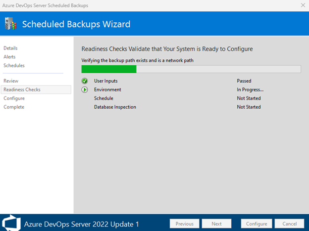 準備チェックインの進行状況を示すスクリーンショット。