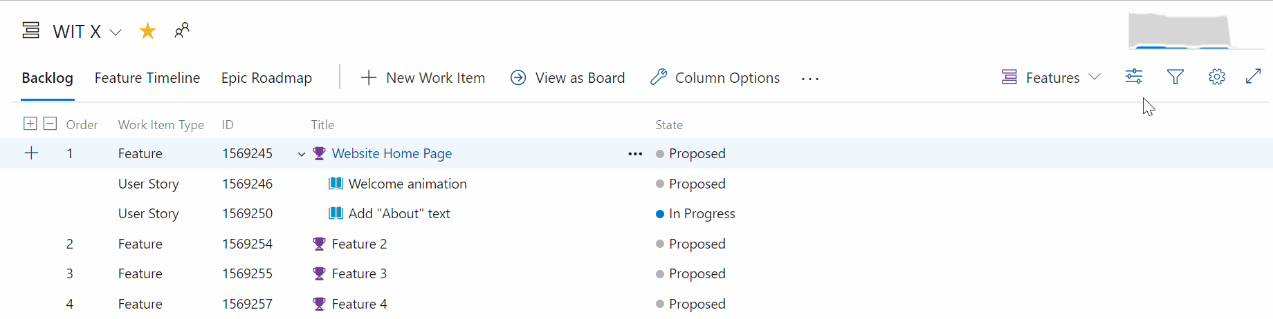 バックログの子項目を表示または非表示にする方法を示す短いビデオ。