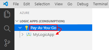 関連付けられたロジック アプリを含む展開された Azure サブスクリプションを示すスクリーンショット。