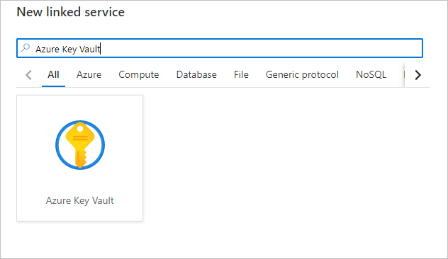 Azure Key Vault を新しいリンクされたサービスとして示すスクリーンショット。