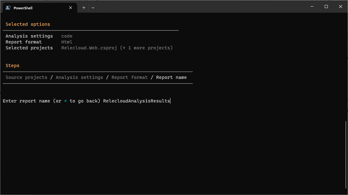CLI レポート名画面のスクリーンショット