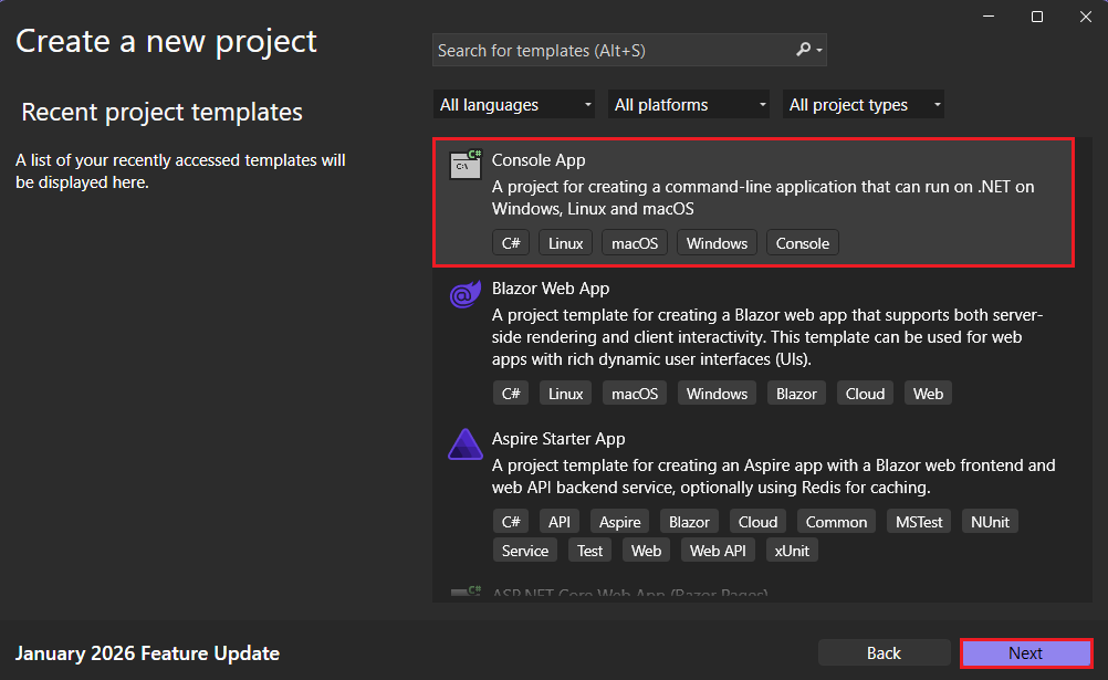 フィルターが選択された新しいプロジェクト ウィンドウを作成