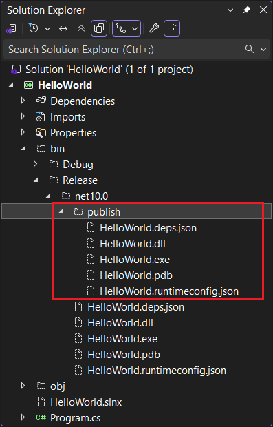 Solution Explorer発行済みファイルを示す.