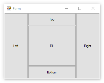 ドッキング設定が設定されたボタンを含む Windows フォーム。
