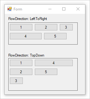 2 つのフロー パネル コントロールを備えた Windows フォーム。