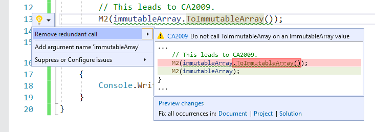 CA2009 - ImmutableCollection の値で ToImmutableCollection を呼び出さないためのコード修正
