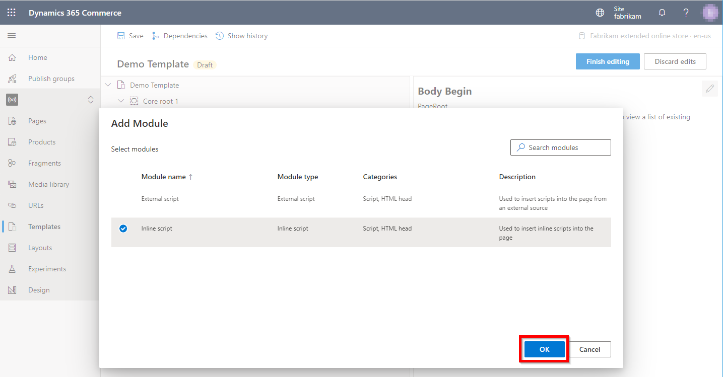 スクリプト モジュールの追加のスクリーンショット。