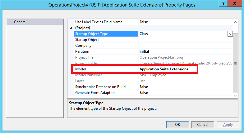 Visual Studio の [プロジェクト設定] ダイアログのスクリーンショット。