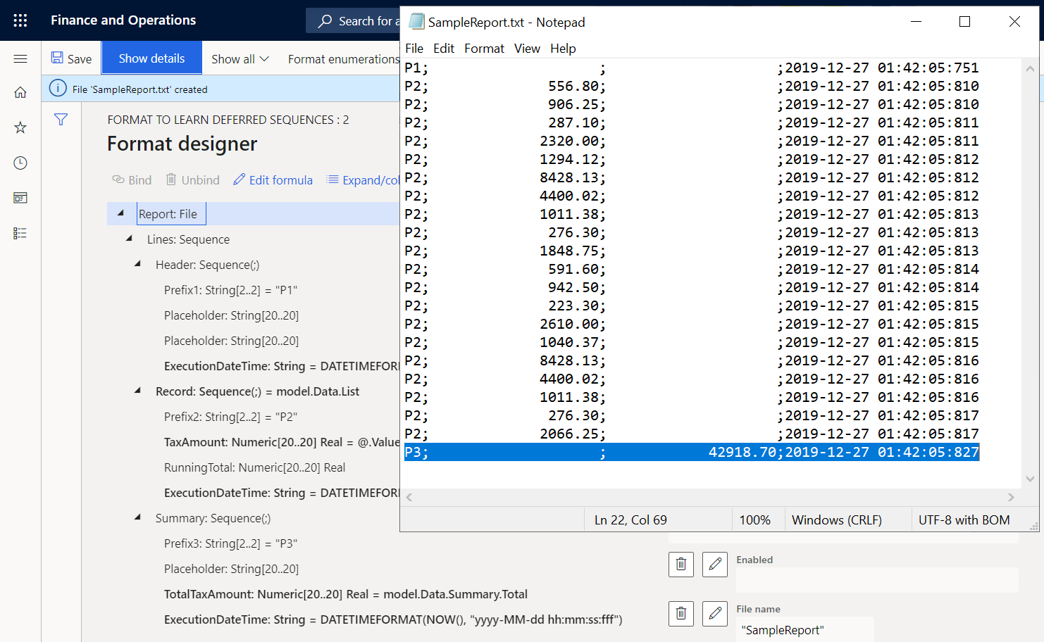 ダウンロードしたサンプル レポート ファイルのスクリーンショット。