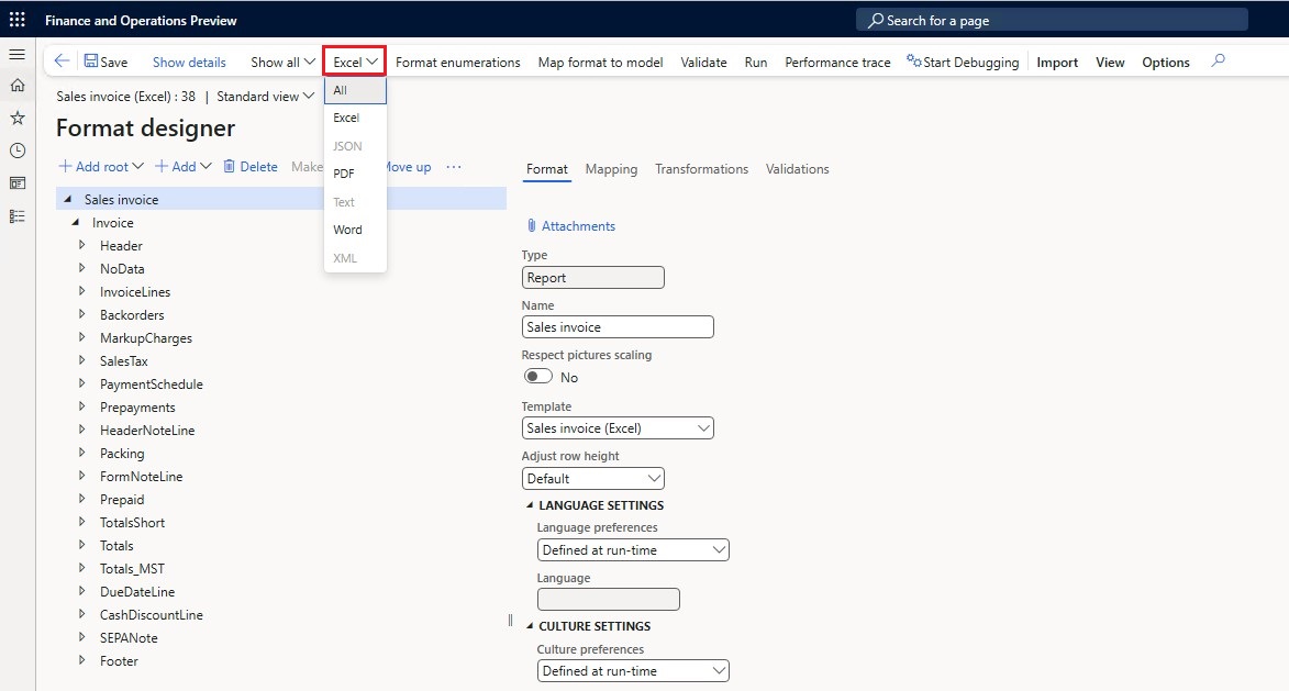 デザイナーの Format 型属性の値のスクリーンショット。