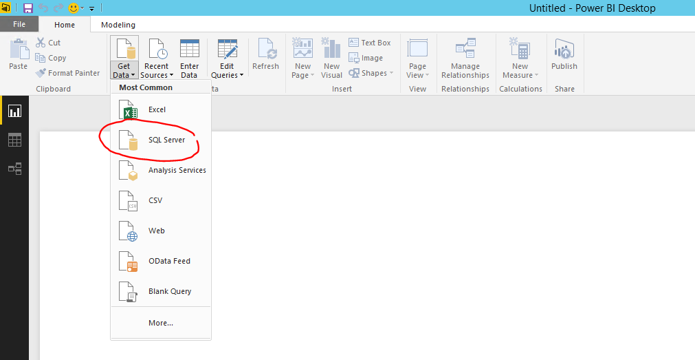 Power BI Desktop の [データの取得] メニューのスクリーンショット。