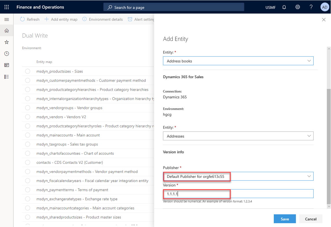 新しいテーブル マップの追加のスクリーンショット。
