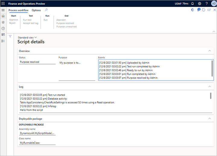 [スクリプトの詳細] ページのスクリーンショット。