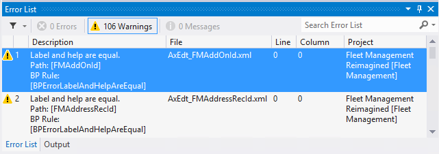 [エラー] リストのスクリーンショット。