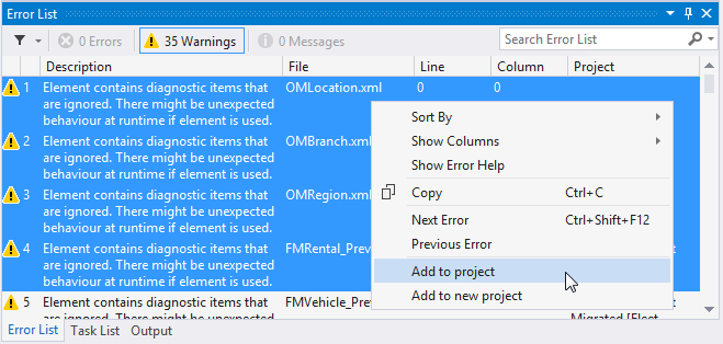 行の選択のスクリーンショット。