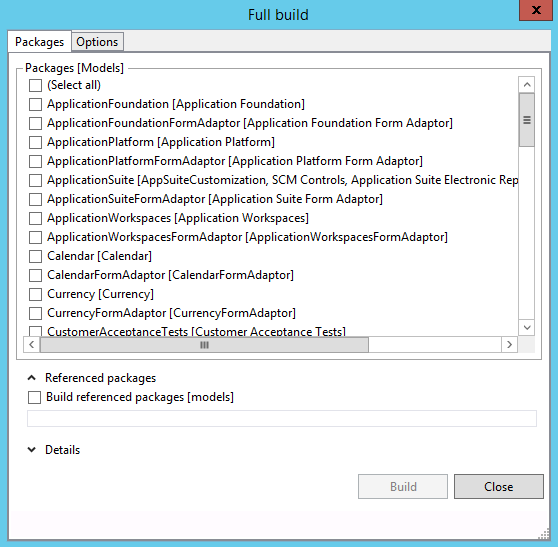 [モデルのビルド] ダイアログのスクリーンショット。