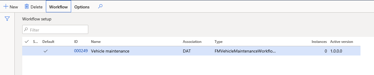 ワークフローの一覧を示す [ワークフローのセットアップ] ページのスクリーンショット。