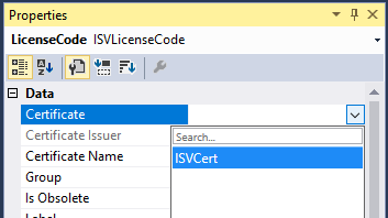 証明書をライセンス コードにマッピングするスクリーンショット。