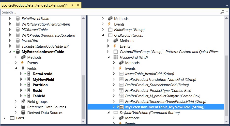 データ ソースからフォーム デザインにフィールドを追加するスクリーンショット。