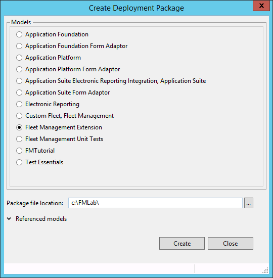 Dynamics AX メニューの [配置パッケージの作成] オプションのスクリーンショット。